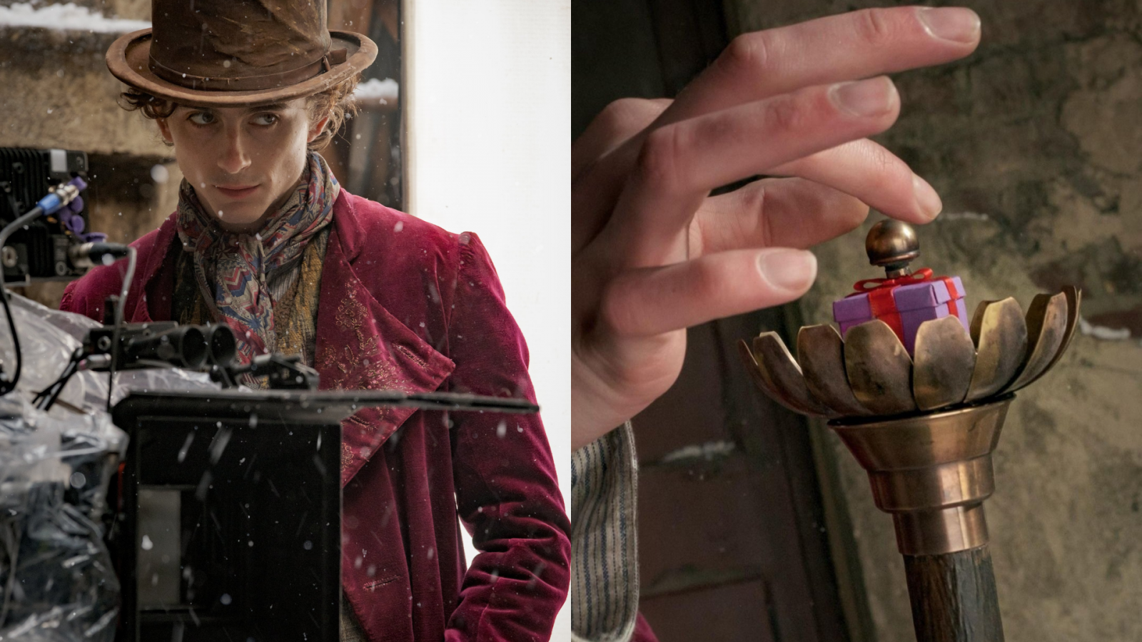 Novo Willy Wonka já caracterizado durante as filmagens.